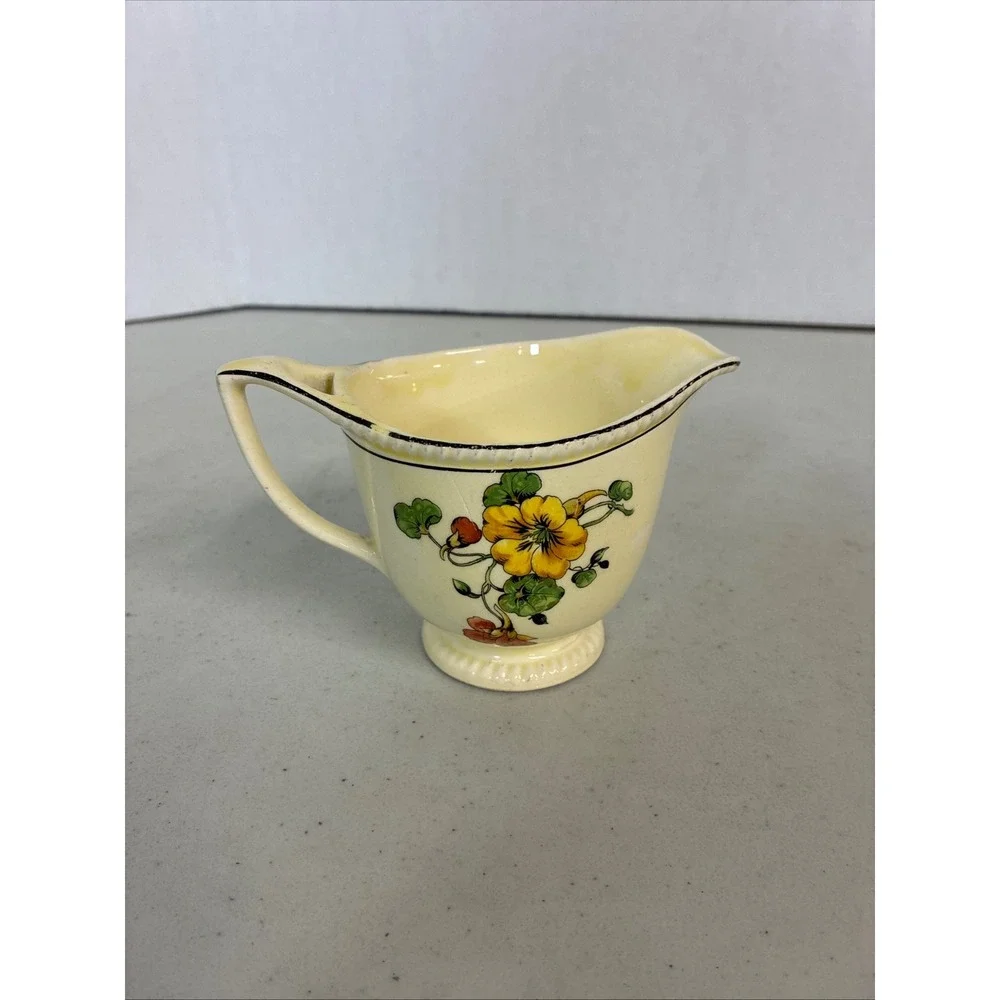 Vintage Sebring Golden Maize Creamer Yellow Floral 1921 Art Deco Pottery USA